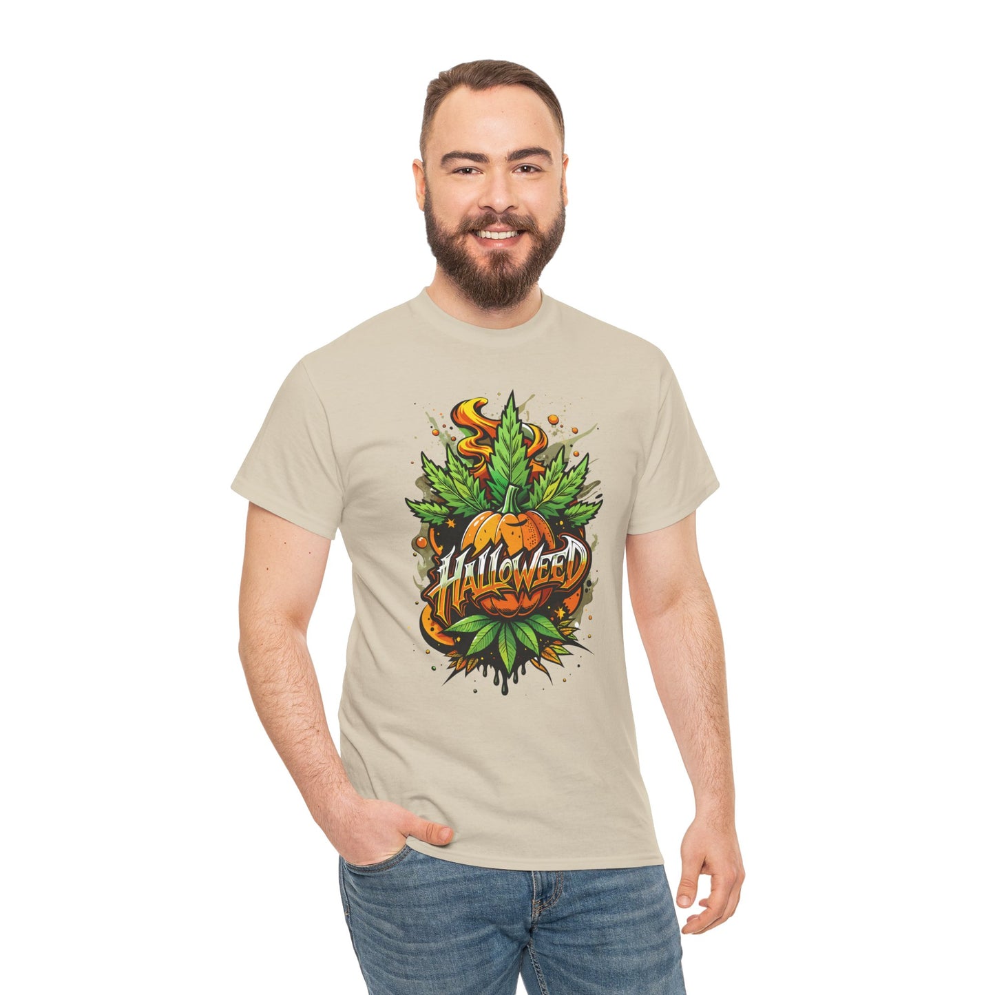 Hallowed Harvest Tee — Halloween Mask & Pumpkin Graphic T-Shirt