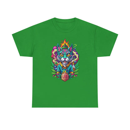 Psychedelic Flame Cat Graphic Tee — Colorful Trippy Cat Design