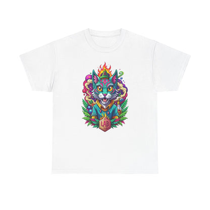 Psychedelic Flame Cat Graphic Tee — Colorful Trippy Cat Design