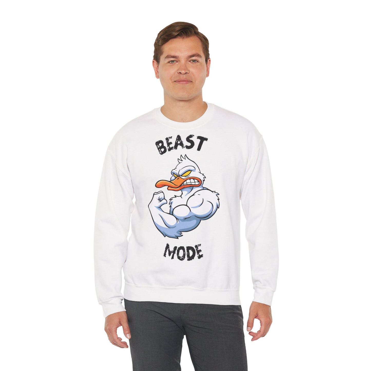 Beast Mode Unisex Heavy Blend™ Crewneck Sweatshirt - Motivational Graphic Sweatshirt for Gym Lovers White