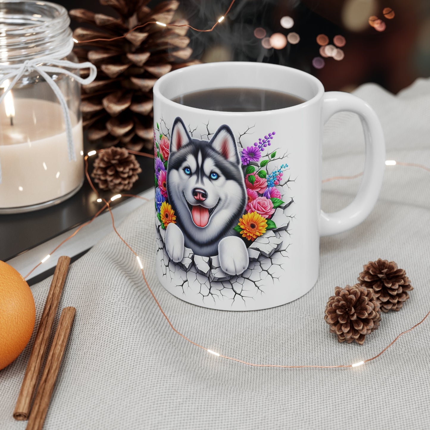 Husky Floral Ceramic Coffee Mug - 11oz & 15oz