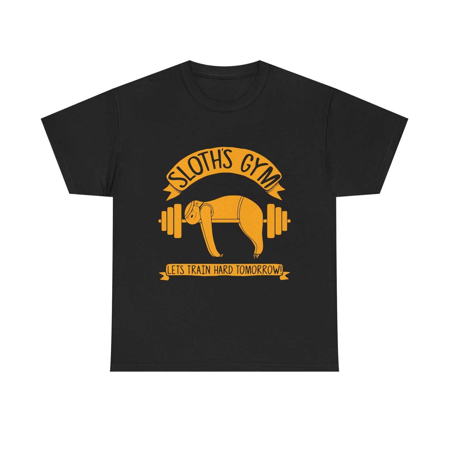 Funny Sloth Gym Tee - Unisex Heavy Cotton Tee for Relaxed Fit & Workout Humor Black