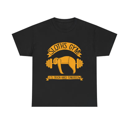Funny Sloth Gym Tee - Unisex Heavy Cotton Tee for Relaxed Fit & Workout Humor Black