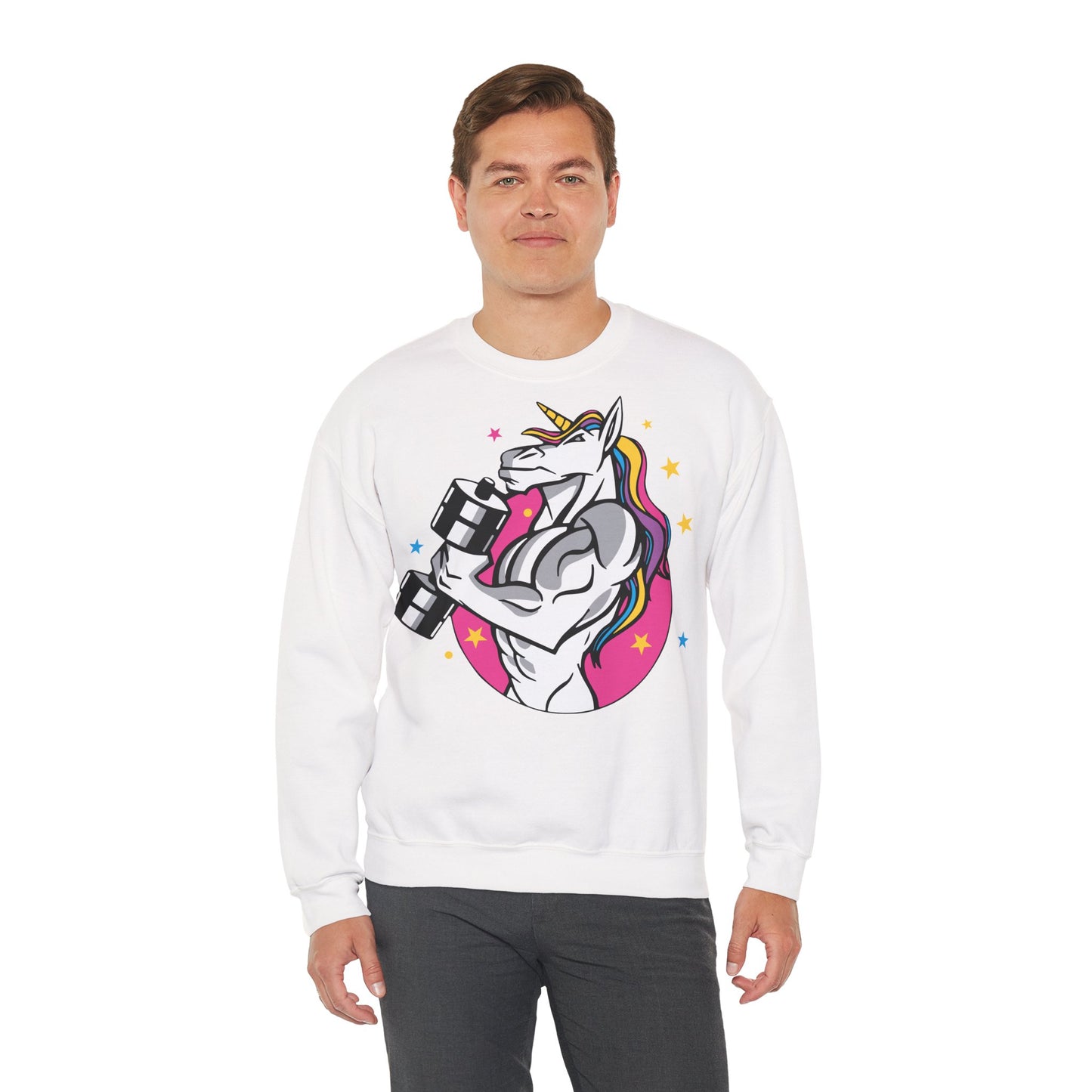Muscle Unicorn Workout - Unisex Heavy Blend™ Crewneck Sweatshirt for Fitness Lovers White