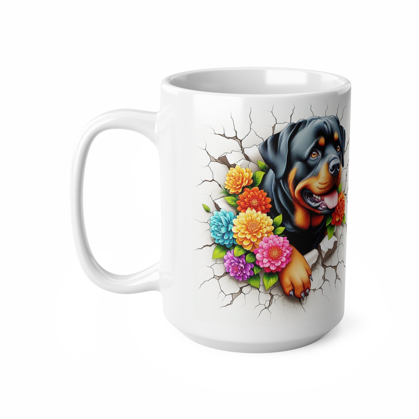 Rottweiler Floral Ceramic Coffee Mug - 11oz & 15oz
