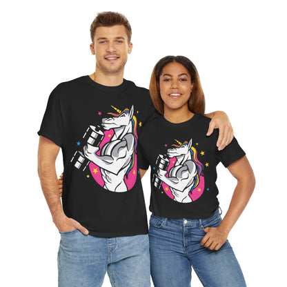 Motivational Unicorn Workout Tee - Unisex Heavy Cotton T-Shirt for Fitness Lovers Black
