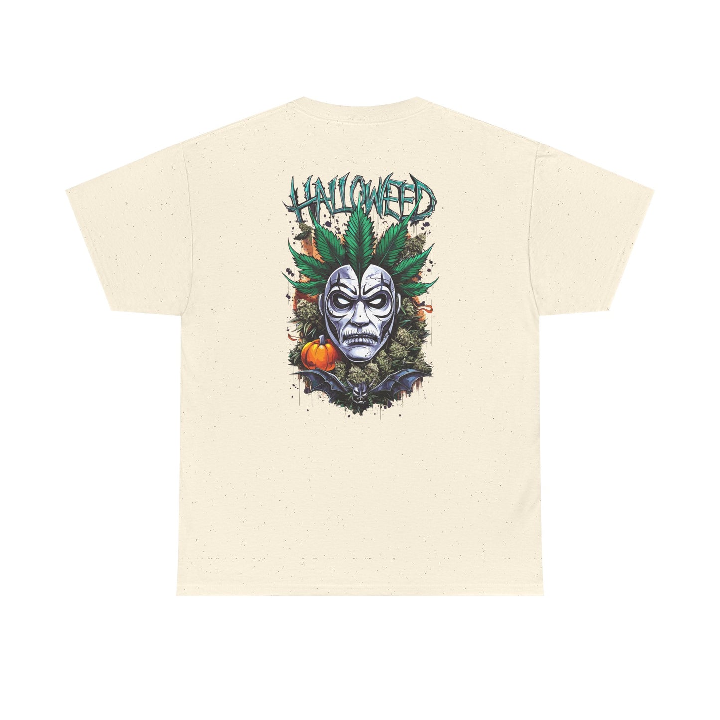 Hallowed Harvest Tee — Halloween Mask & Pumpkin Graphic T-Shirt