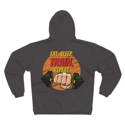 Unisex Hooded Zip Sweatshirt - Eat, Sleep, Train, Repeat