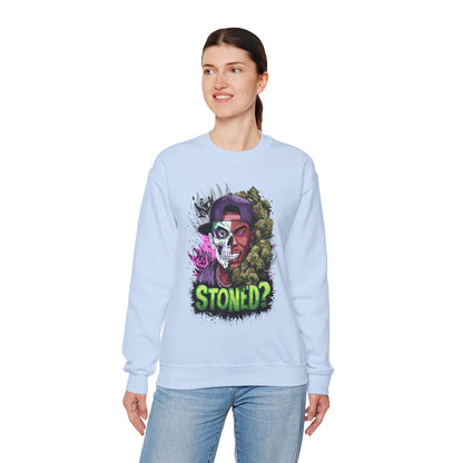 Sweatshirt— 'Stoned?' Skull Face Graphic for Cannabis Lovers