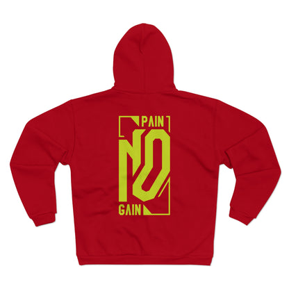 Unisex Hooded Zip Sweatshirt - "No Pain No Gain" Fitness Hoodie