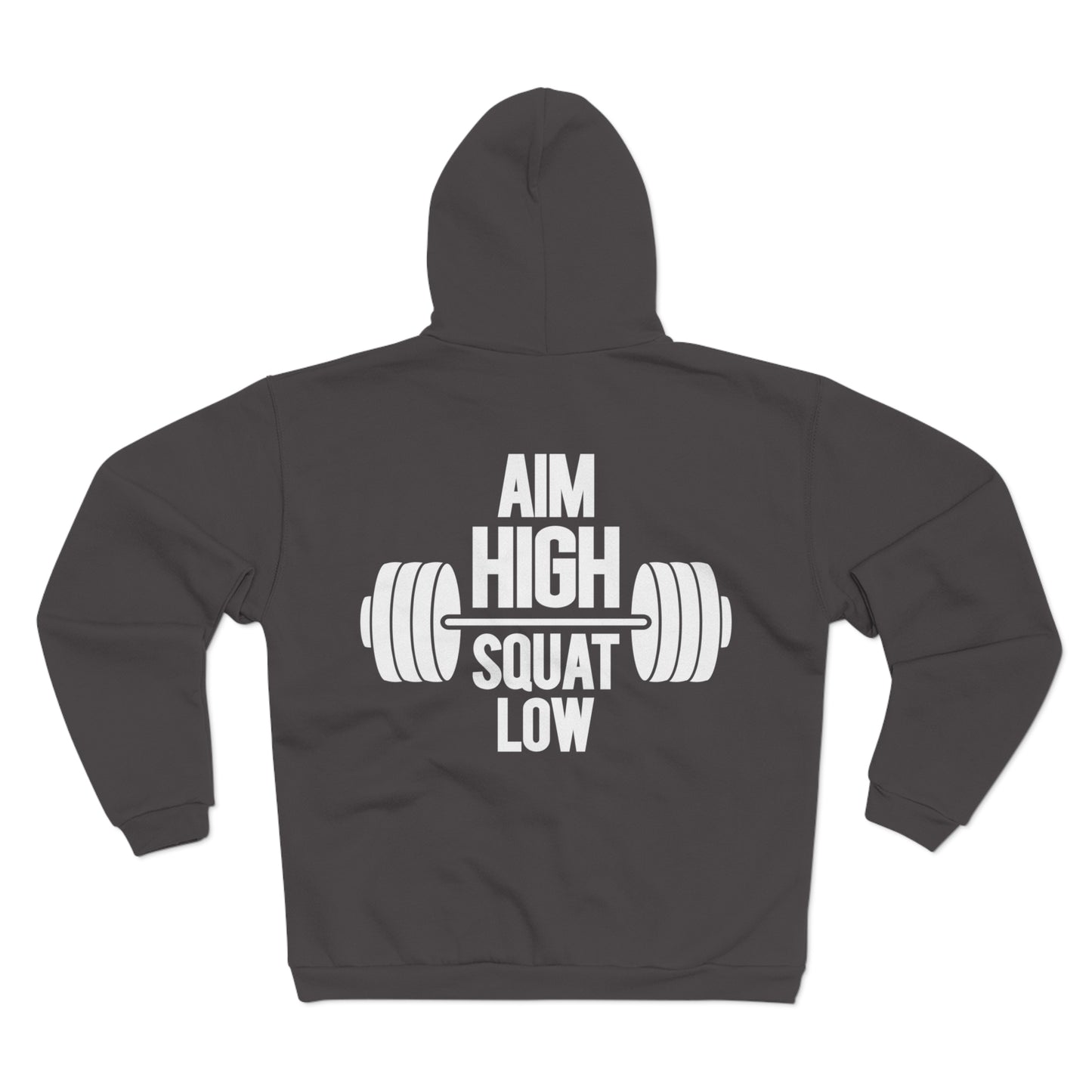 Motivational Fitness Hoodie - 'Aim High Squat Low' Unisex Hooded Zip Sweatshirt