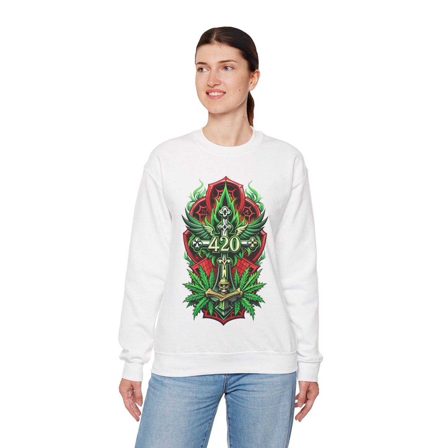 420 Cannabis Shield Sweatshirt – Marijuana Leaf Stoner Graphic