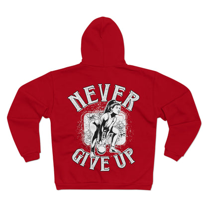 Motivational Unisex Hooded Zip Sweatshirt - 'Never Give Up'