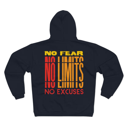 Inspirational Unisex Hooded Zip Sweatshirt - No Fear, No Limits, No Excuses