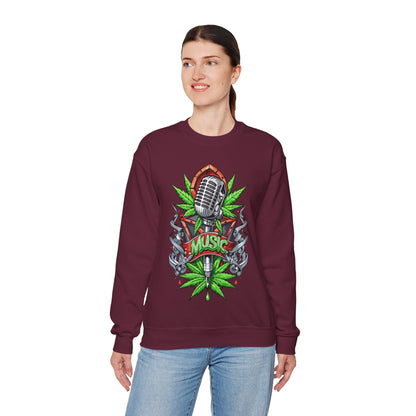 Music Microphone — Retro Mic & Leaf Graphic Sweatshirt