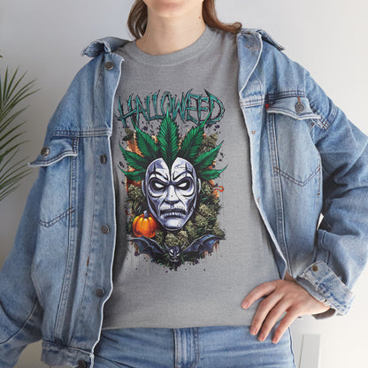 Hallowed Harvest Tee — Halloween Mask & Pumpkin Graphic T-Shirt