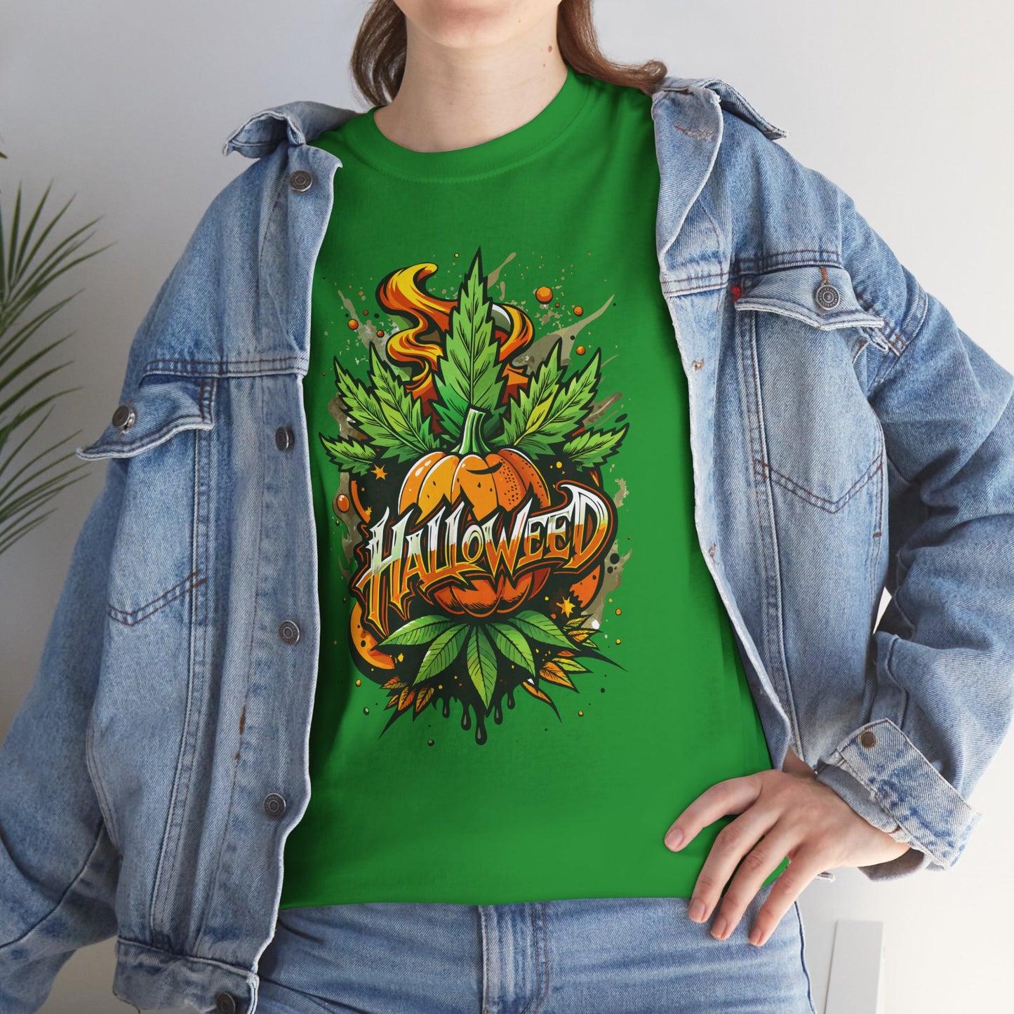 Halloween Pumpkin Graphic Tee — 'Halloween' Pumpkin & Leaves Illustration