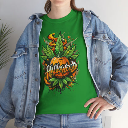 Halloween Pumpkin Graphic Tee — 'Halloween' Pumpkin & Leaves Illustration