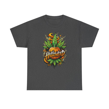 Halloween Pumpkin Graphic Tee — 'Halloween' Pumpkin & Leaves Illustration