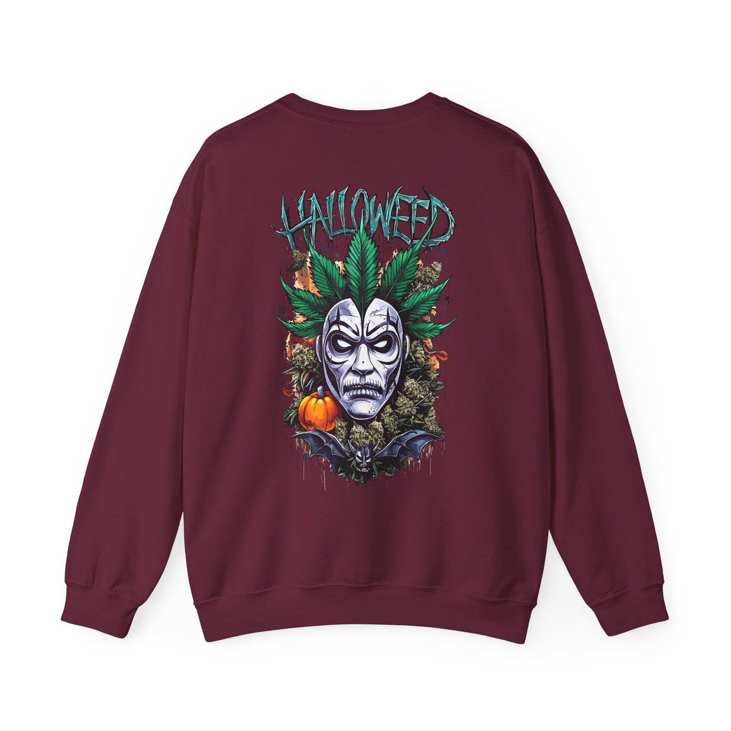 Hallowed Harvest — Halloween Mask & Pumpkin Graphic Sweatshirt