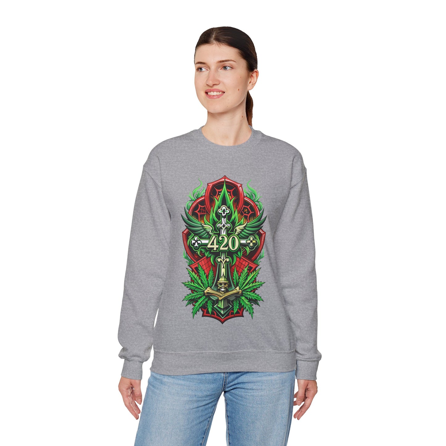 420 Cannabis Shield Sweatshirt – Marijuana Leaf Stoner Graphic