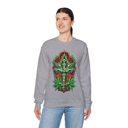 420 Cannabis Shield Sweatshirt – Marijuana Leaf Stoner Graphic
