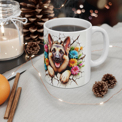 Cute Floral German Shepherd Coffee Mug - 11oz & 15oz