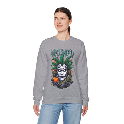 Hallowed Harvest — Halloween Mask & Pumpkin Graphic Sweatshirt