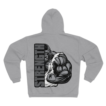 Strength Unisex Hooded Zip Sweatshirt - Motivational Hoodie for Fitness Enthusiasts