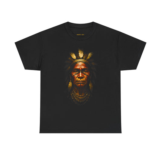 Native Chief Portrait Tee — Vintage Indigenous Headdress Graphic T-Shirt