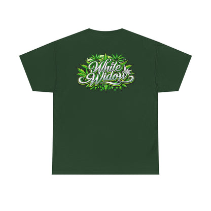 White Widow Graphic Tee — Cannabis Leaf Logo T-Shirt