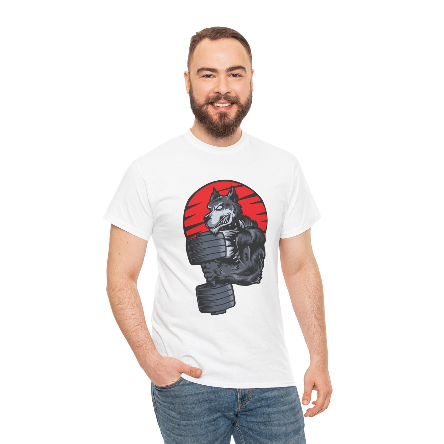 Gym Wolf Unisex Heavy Cotton Tee - Motivational Workout T-Shirt White