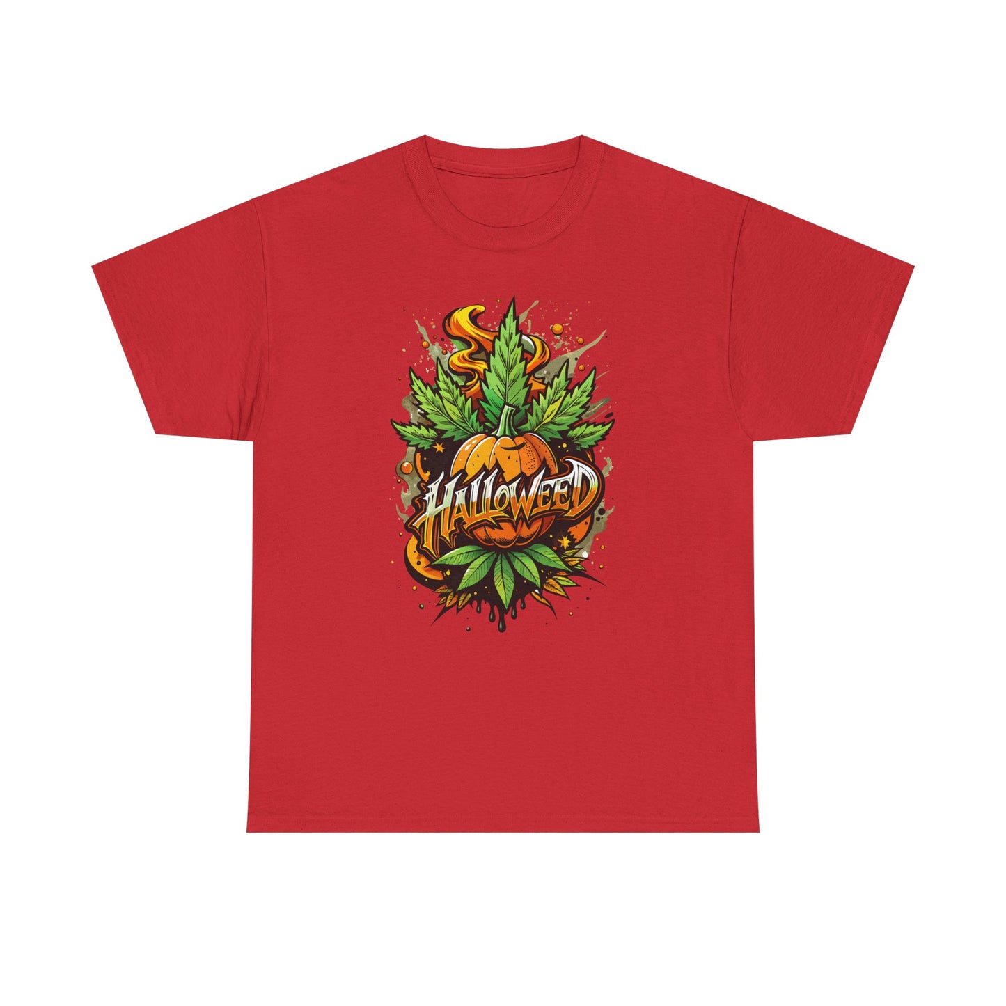 Halloween Pumpkin Graphic Tee — 'Halloween' Pumpkin & Leaves Illustration