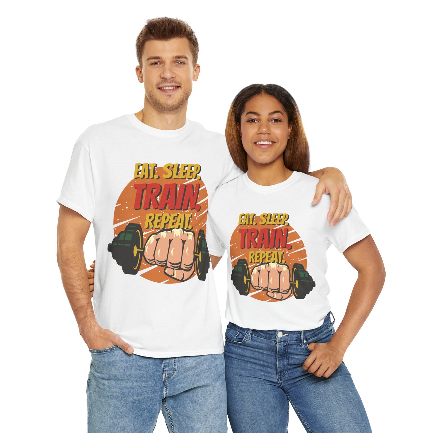 Fitness Motivational Unisex Heavy Cotton Tee - Eat Sleep Train Repeat