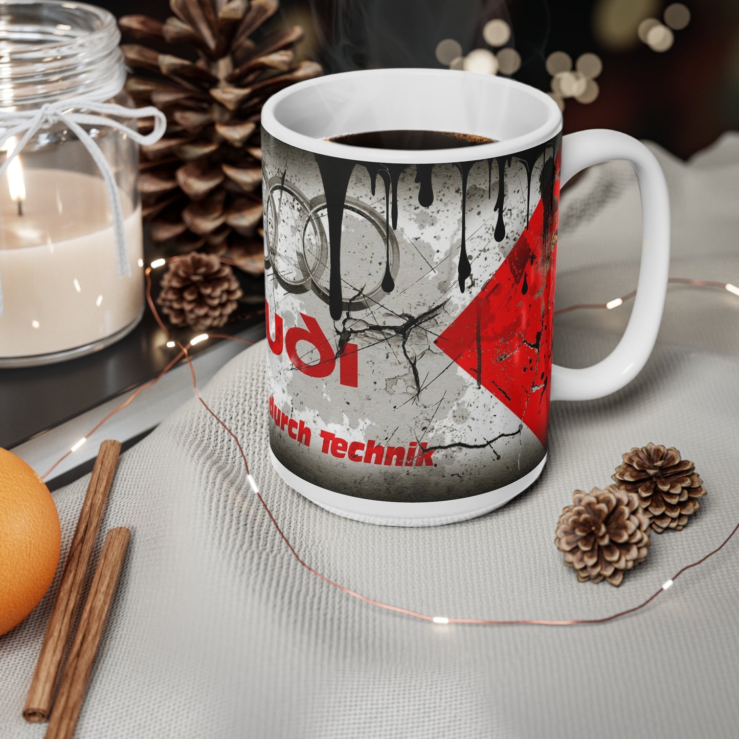 Aud - Inspired Ceramic Coffee Cups - 11oz & 15oz, Perfect for Gearheads and Auto Enthusiasts