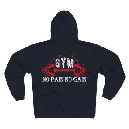 Unisex Gym Zip Sweatshirt - 'No Pain No Gain' - Perfect for Workout Enthusiasts