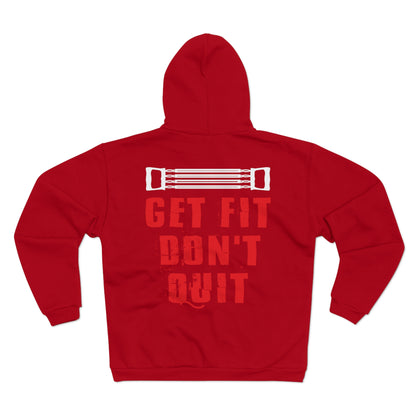 Get Fit Don't Quit Unisex Hooded Zip Sweatshirt - Motivational Fitness Gear for Athletes