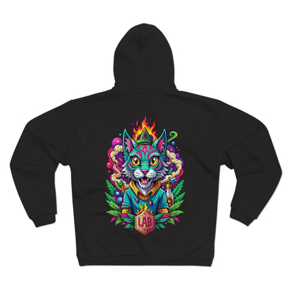 Psychedelic Flame Cat Graphic Zip Hoodie — Colorful Trippy Cat Design
