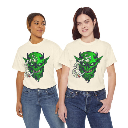 Smoking Green Demon Skull T-Shirt — Creepy Stoner Graphic Tee