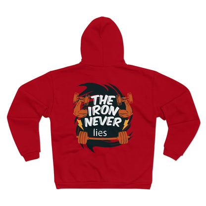 Motivational Fitness Zip Hoodie - "The Iron Never Lies"