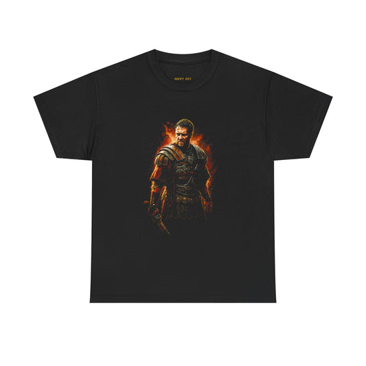 Gladiator Flame Graphic Tee — Warrior Armor Movie-Inspired Shirt