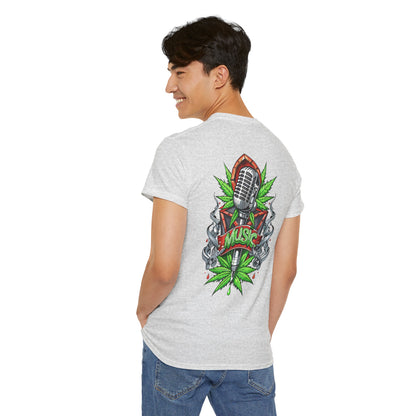 Music Microphone Tee — Retro Mic & Leaf Graphic T-Shirt