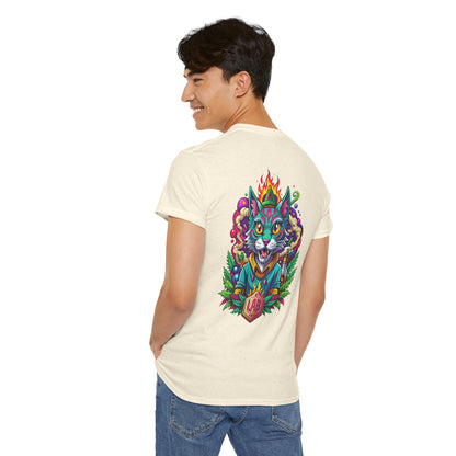 Psychedelic Flame Cat Graphic Tee — Colorful Trippy Cat Design