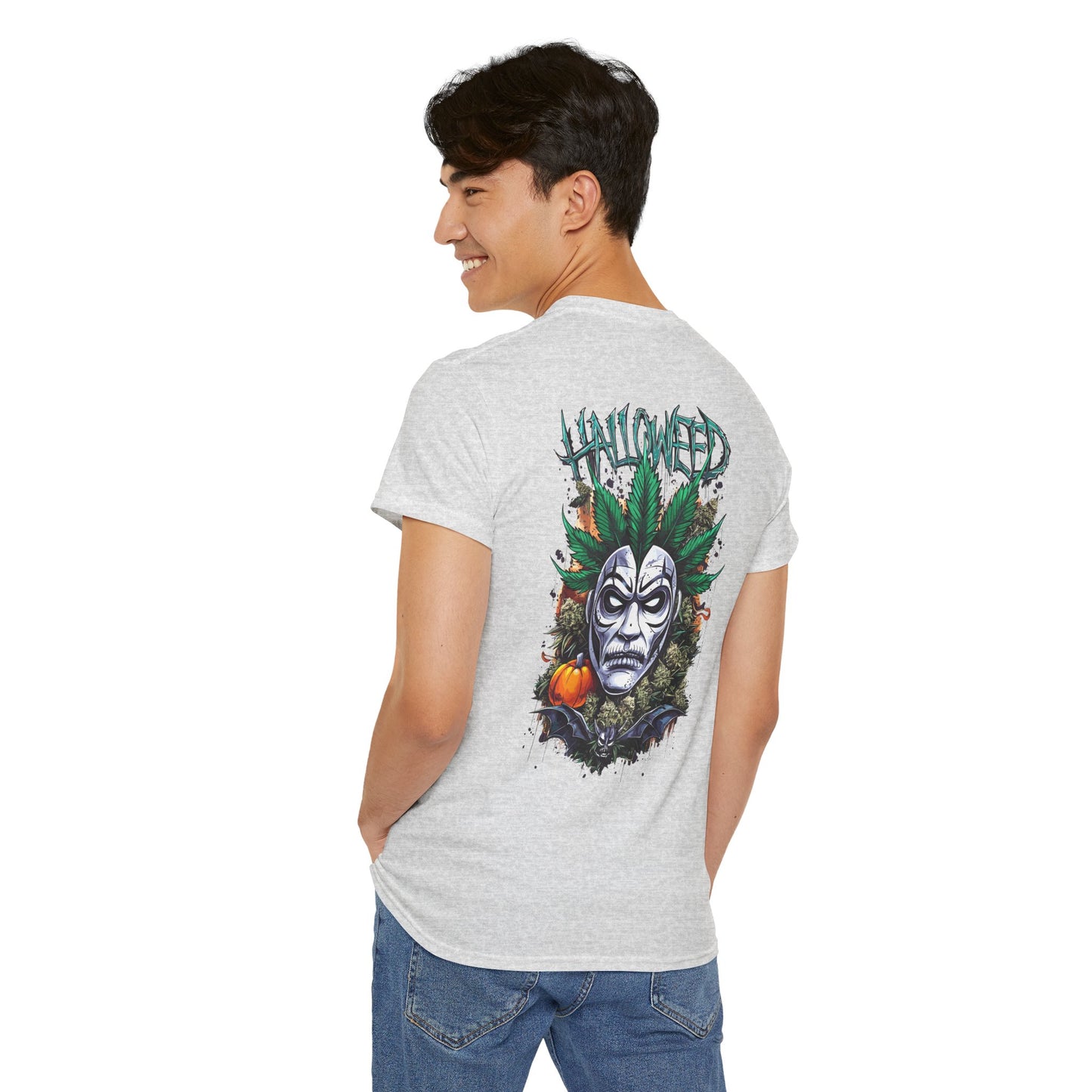 Hallowed Harvest Tee — Halloween Mask & Pumpkin Graphic T-Shirt