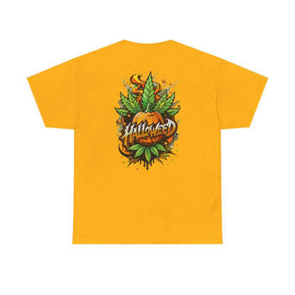 Hallowed Harvest Tee — Halloween Mask & Pumpkin Graphic T-Shirt