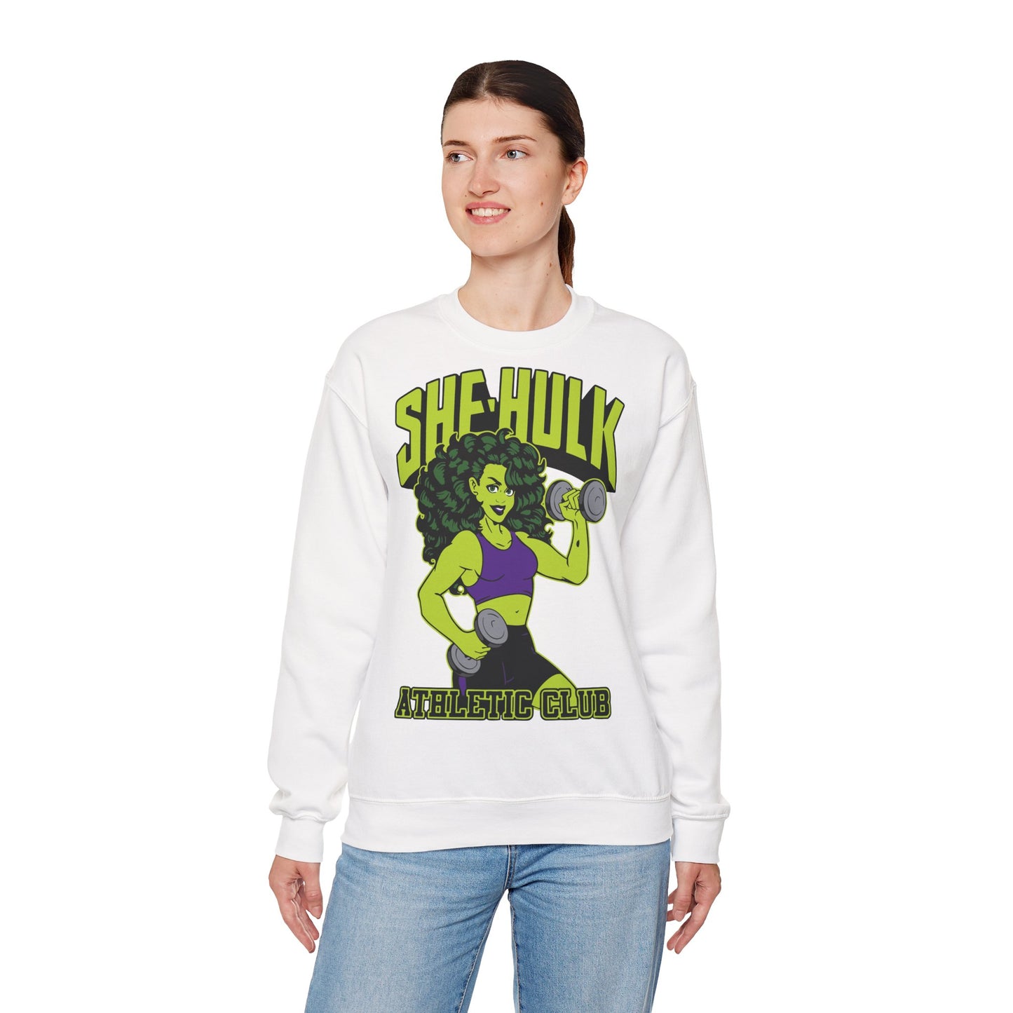 She-Hulk Athletic Club Unisex Heavy Blend™ Crewneck Sweatshirt  - Empowering Fitness T-Shirt for Superhero Fans White