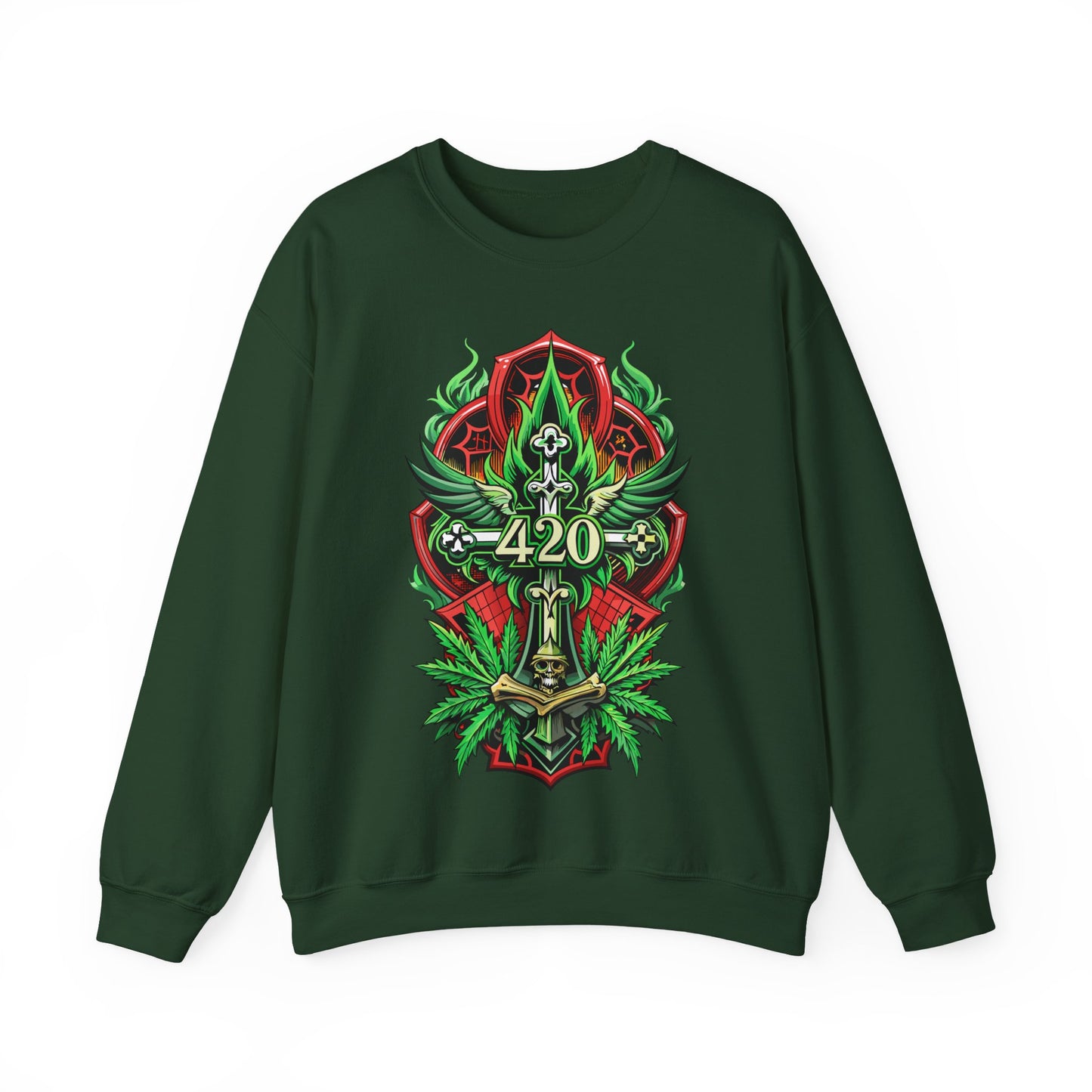 420 Cannabis Shield Sweatshirt – Marijuana Leaf Stoner Graphic