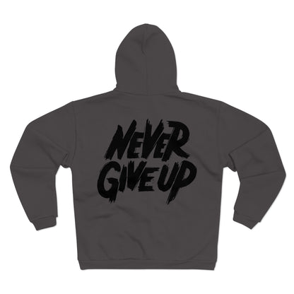 Motivational Unisex Hooded Zip Sweatshirt - 'Never Give Up'