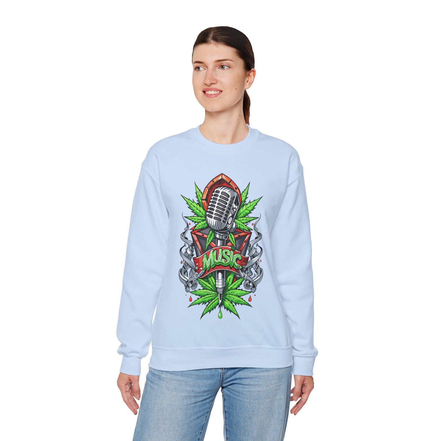 Music Microphone — Retro Mic & Leaf Graphic Sweatshirt