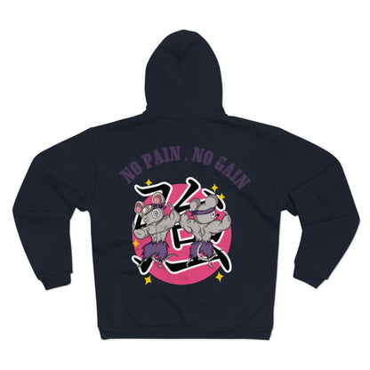 "No Pain No Gain"  Unisex Hooded Zip Sweatshirt - Motivational Fitness Hoodie for Gym Lovers